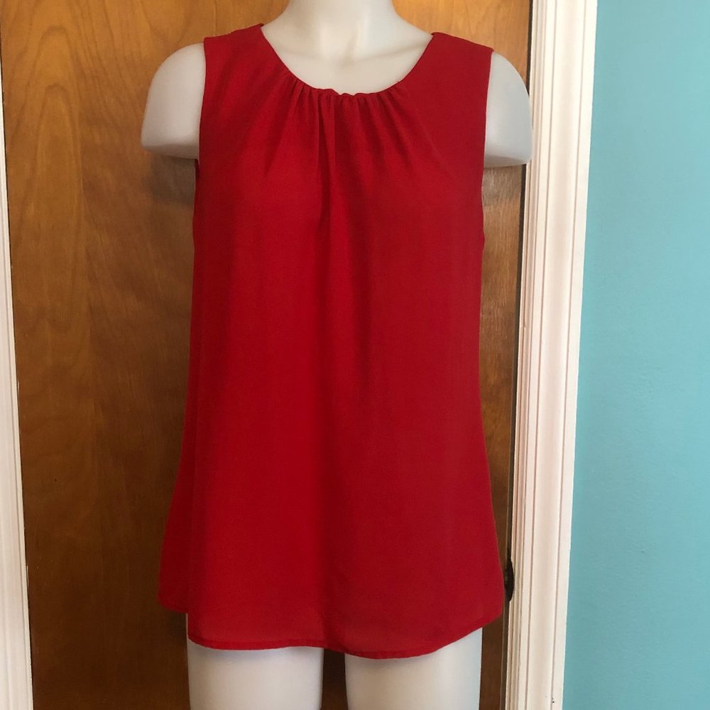 ROSE AND OLIVE RED WORK/DRESSY TANK high neck MED